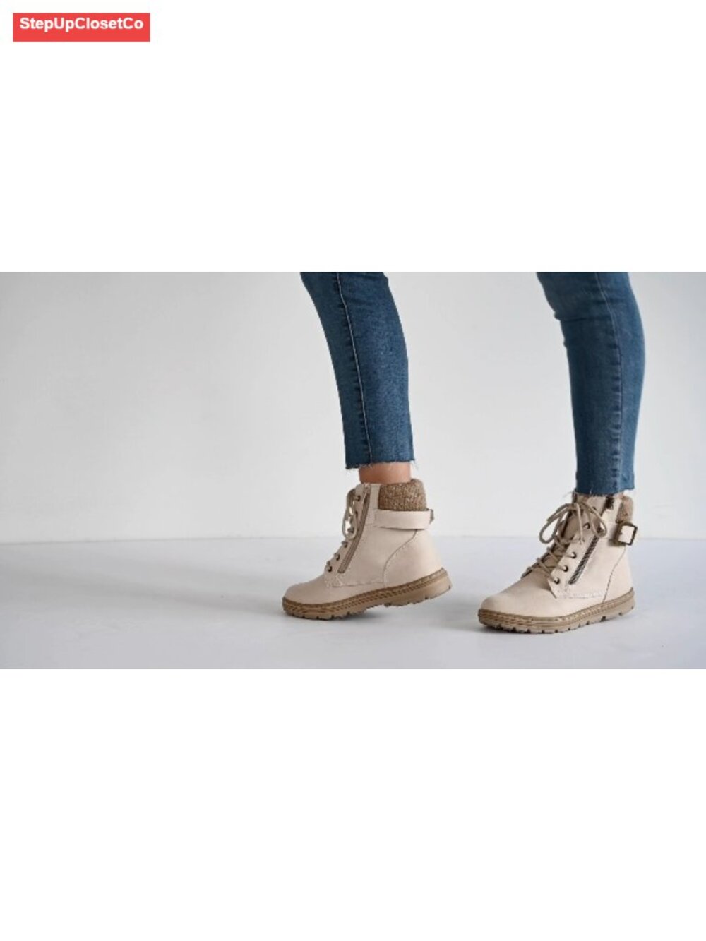 Women's Lace-up Hiker Style Bootie with Cushioned Insole, Sweater Ankle Trim, - Picture 6 of 6